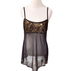 Vintage Victoria’s Secret Gold Sequin Sheer Babydoll Nightie Size S